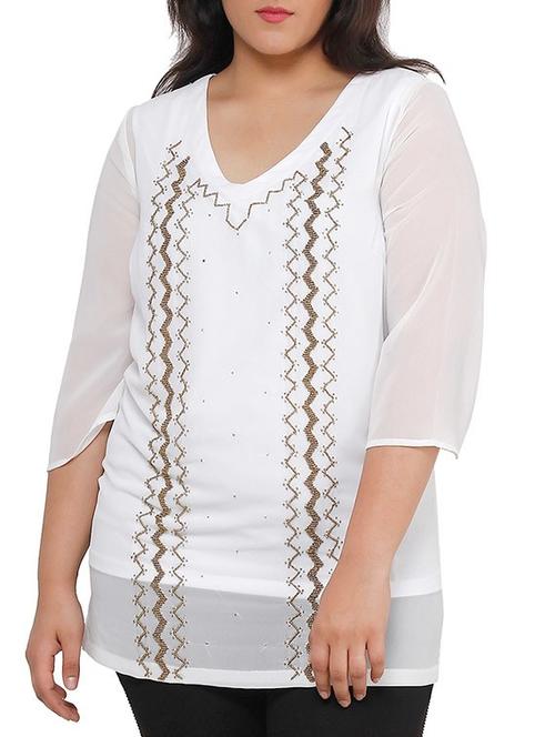 white polyester plus tunic - 11459635 - Very Small Image - 1