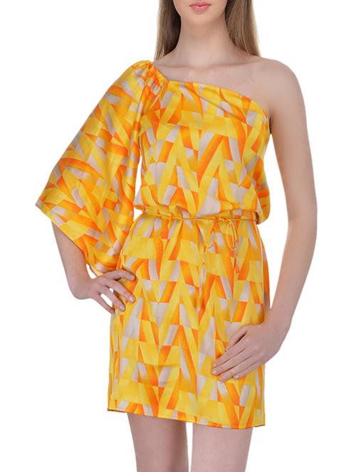 yellow crepe single shoulder dress - 11459891 - Very Small Image - 1
