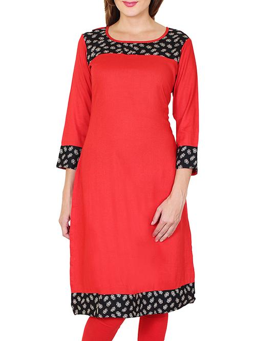 red cotton solid kurta - 11460089 - Very Small Image - 1