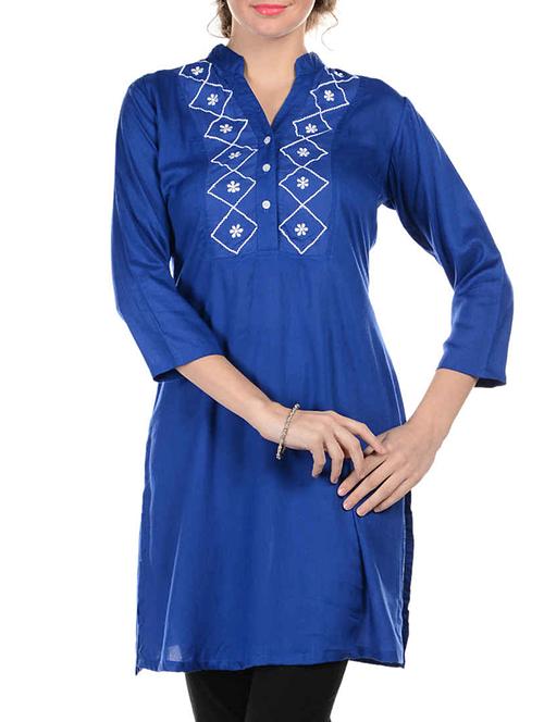 indigo cotton solid kurta - 11460093 - Very Small Image - 1