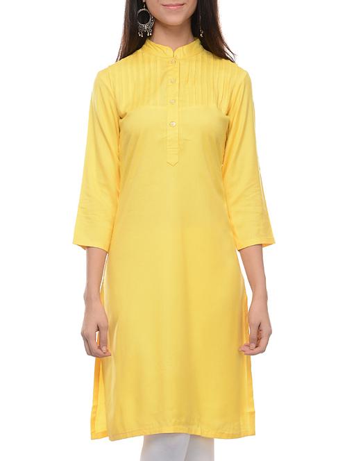 yellow cotton solid kurta - 11460096 - Very Small Image - 1