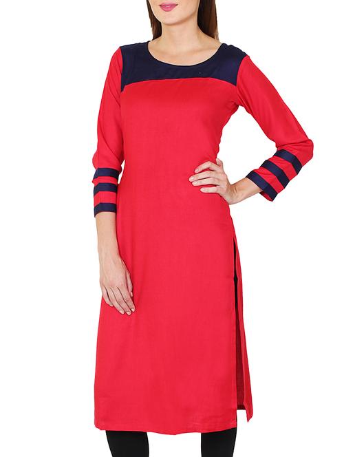 red cotton straight kurta - 11460103 - Very Small Image - 1