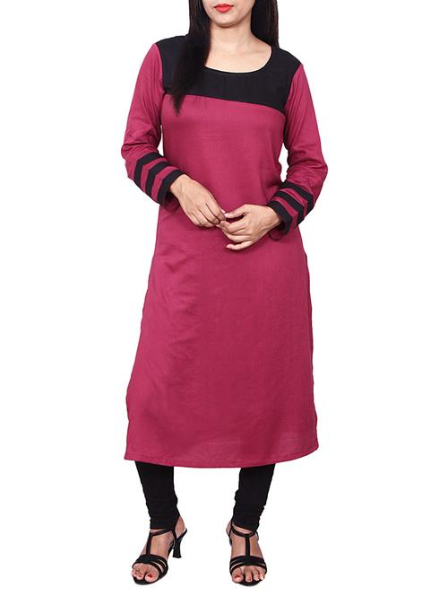 magenta cotton straight kurta - 11460137 - Very Small Image - 1