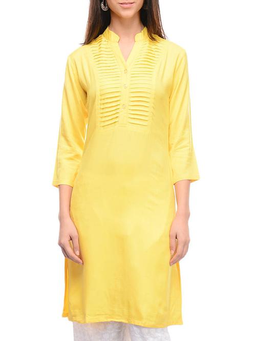 yellow cotton straight kurta - 11460138 - Very Small Image - 1