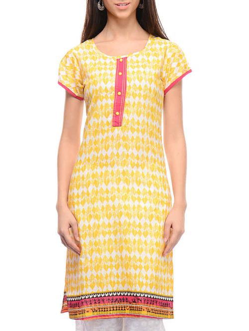 yellow cotton straight kurta - 11460140 - Very Small Image - 1