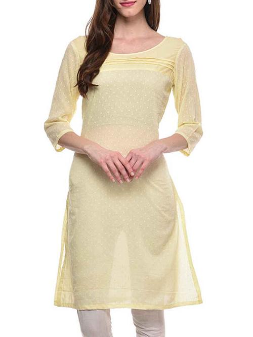 lemon yellow cotton solid kurta - 11460190 - Very Small Image - 1