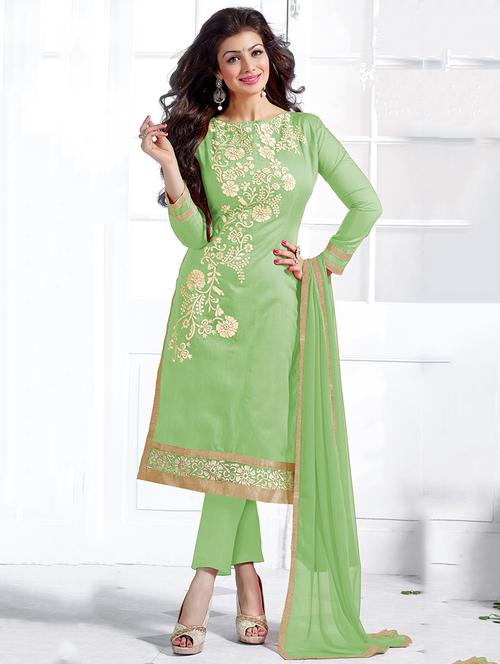green chanderi cotton unstitched suit - 11460984 - Very Small Image - 1