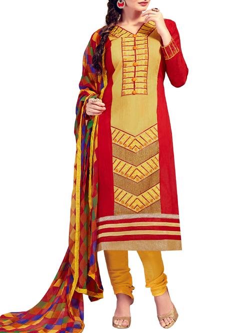 yellow chanderi cotton unstitched suit - 11461013 - Very Small Image - 1
