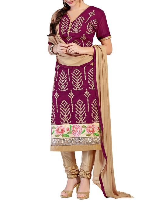 purple chanderi cotton unstitched suit - 11461019 - Very Small Image - 1