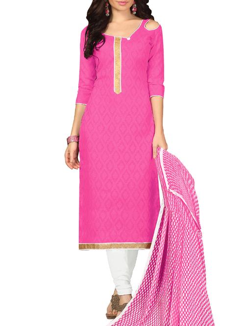 pink cotton blend unstitched suit - 11461037 - Very Small Image - 1