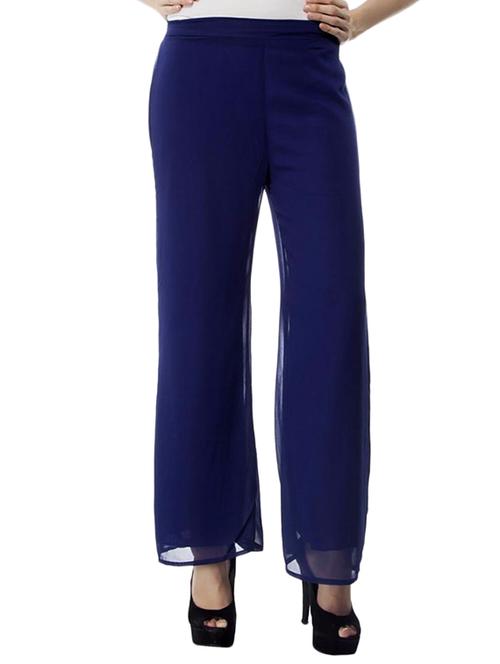 solid navy blue georgette palazzo - 11461337 - Very Small Image - 1