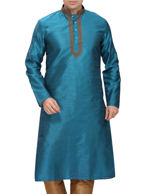teal green cotton kurta pyjama set - 11461484 - Very Small Image - 1
