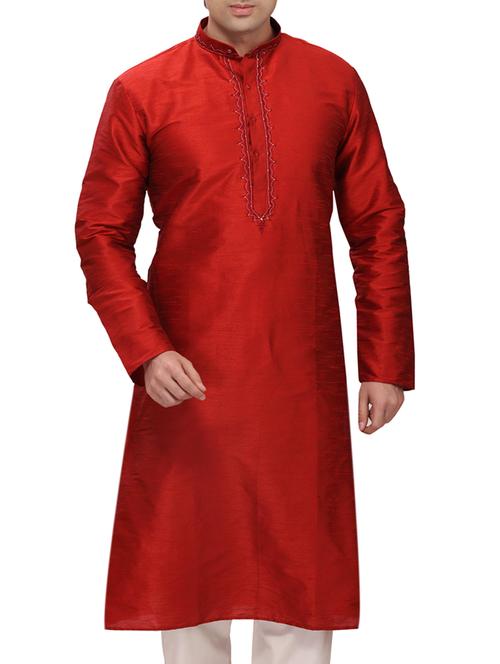 red cotton kurta pyjama set - 11461486 - Very Small Image - 1