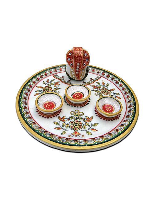 white marble pooja thali - 11462311 - Very Small Image - 1
