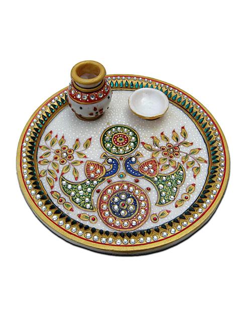 multi marble pooja thali - 11462316 - Very Small Image - 1