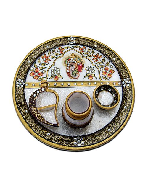mulitcolored marble pooja thali - 11462317 - Very Small Image - 1