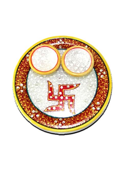 white marble pooja thali - 11462329 - Very Small Image - 1