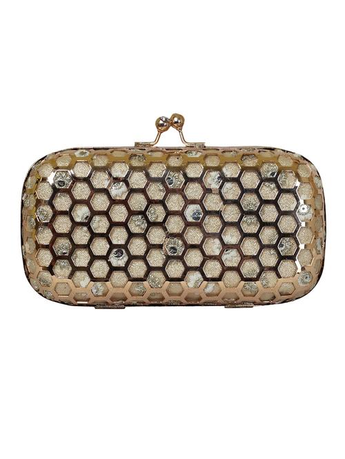gold embroidered metal box clutch - 11462394 - Very Small Image - 1