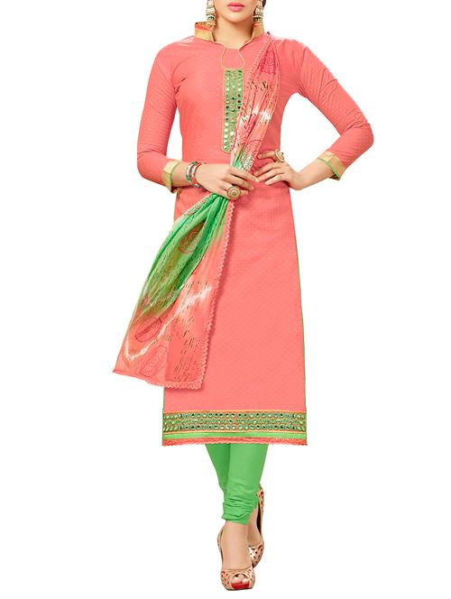 pink cotton unstitched suit - 11463890 - Very Small Image - 1