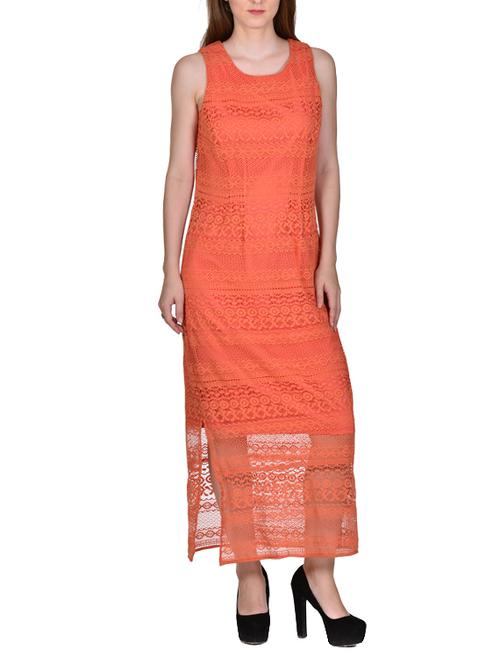 orange color, lace maxi dress - 11467206 - Very Small Image - 1