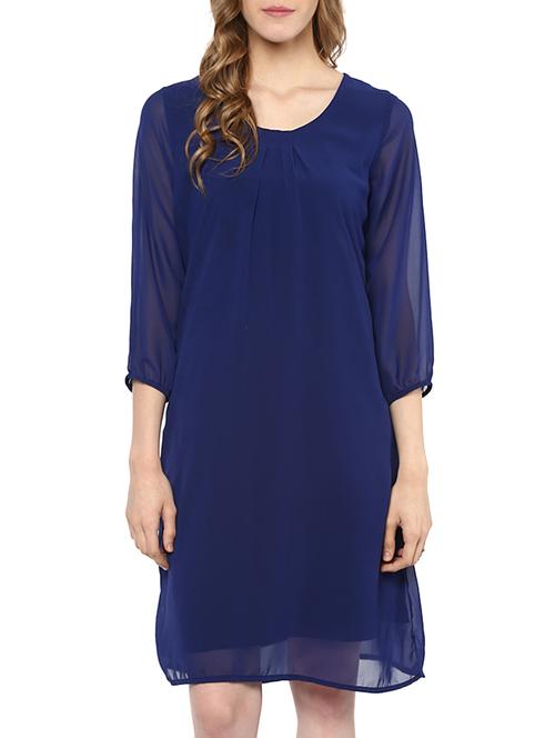 solid navy blue georgette dress - 11468028 - Very Small Image - 1