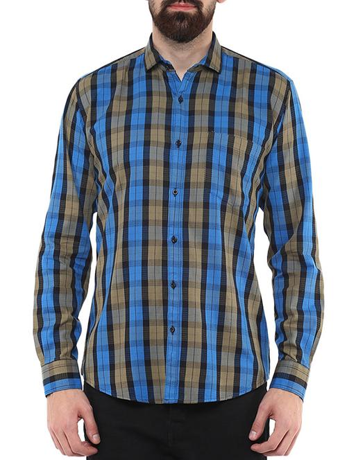 brown blue color, cotton casual shirt - 11468369 - Very Small Image - 1