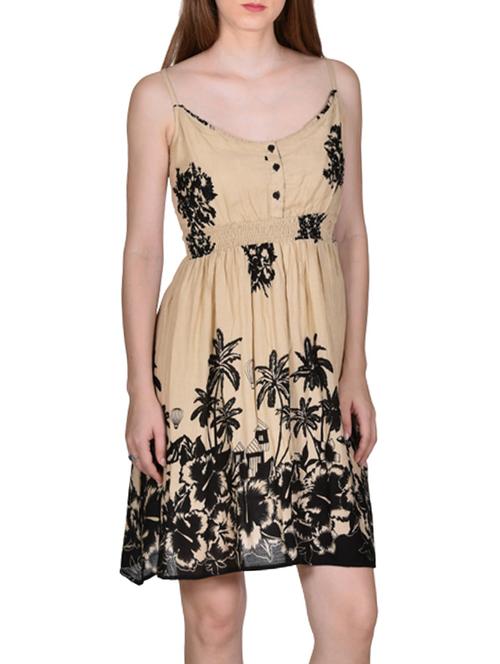 beige color, rayon printed dress - 11468511 - Very Small Image - 1