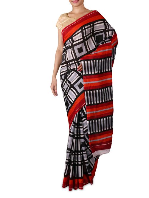 Multicolor Geometric Print Pure Cotton Saree - 1146923 - Very Small Image - 1