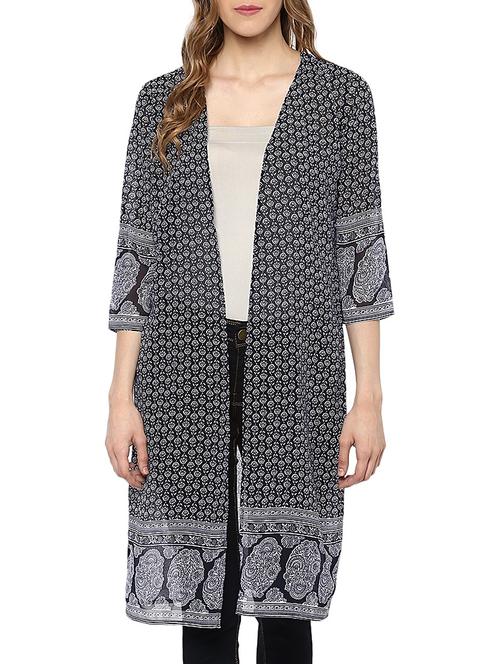 navy blue georgette printed shrug - 11470500 - Very Small Image - 1