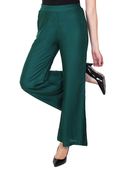 solid bottle green rayon palazzo - 11470846 - Very Small Image - 1