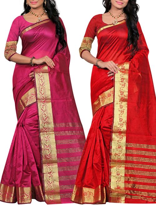 multi colored silk blend woven saree (set of 2) with blouse - 11475502 - Very Small Image - 1