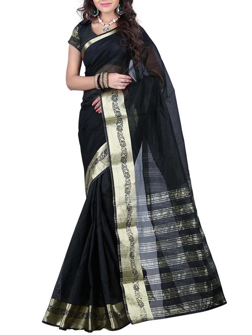 black silk blend saree with blouse - 11475603 - Very Small Image - 1