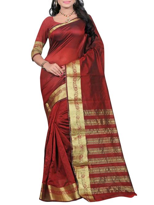 maroon silk blend banarasi saree with blouse - 11475606 - Very Small Image - 1