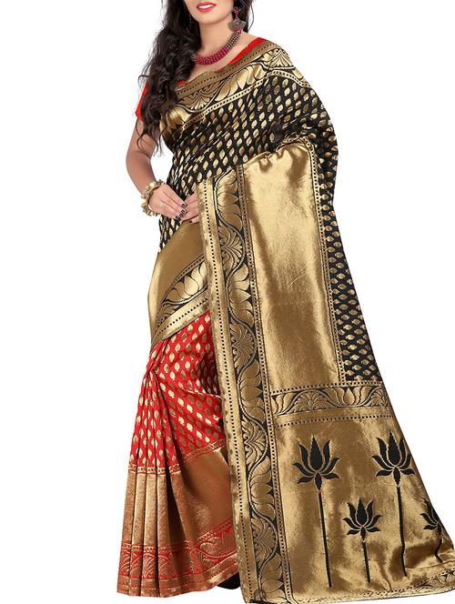 black silk blend saree with blouse - 11475709 - Very Small Image - 1