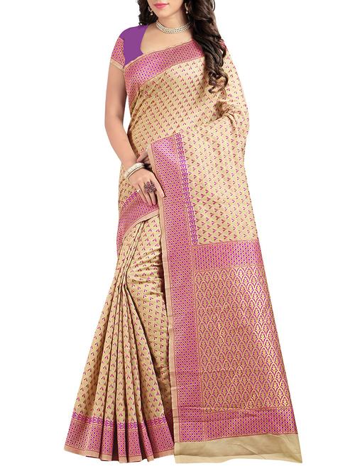 purple silk blend saree with blouse - 11475721 - Very Small Image - 1