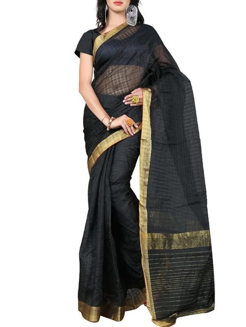 black cotton blend saree with blouse - 11475728 - Very Small Image - 1