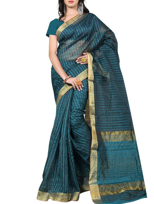 green cotton blend saree with blouse - 11475729 - Very Small Image - 1