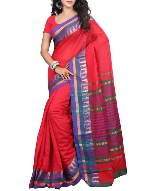 red cotton saree with blouse - 11475739 - Very Small Image - 1