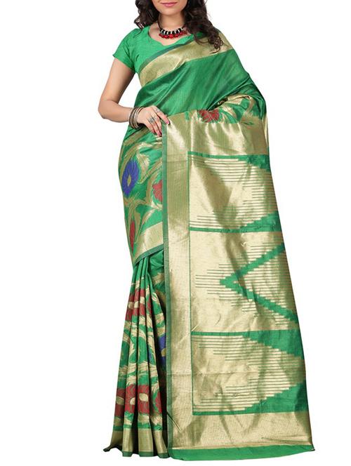green silk saree with blouse - 11475780 - Very Small Image - 1