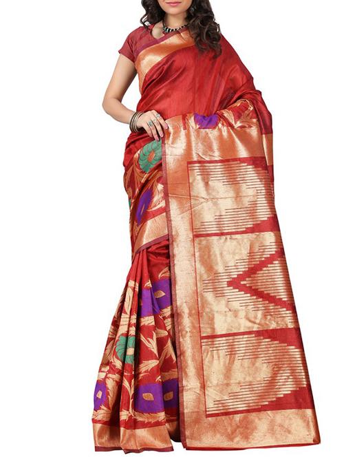 red silk saree with blouse - 11475781 - Very Small Image - 1