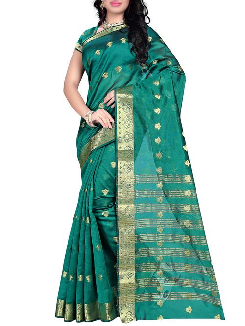 green silk blend saree with blouse - 11475796 - Very Small Image - 1