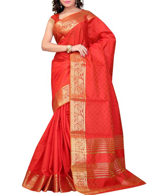 orange silk saree with blouse - 11475838 - Very Small Image - 1