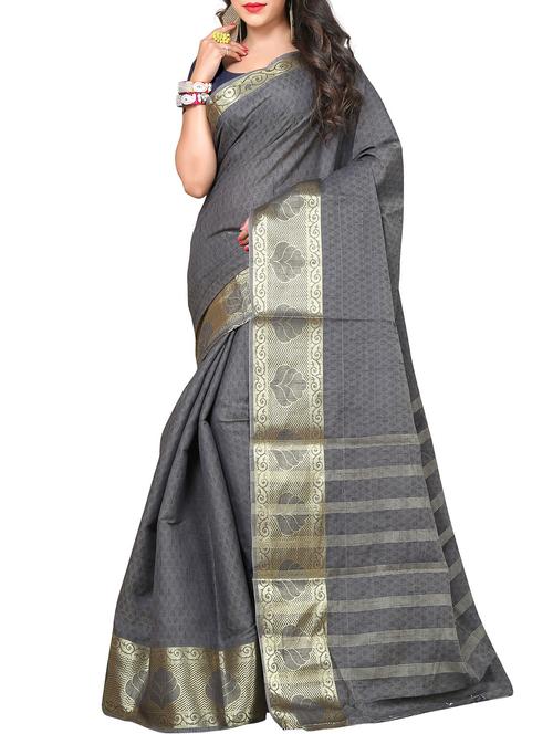 grey silk saree with blouse - 11475848 - Very Small Image - 1