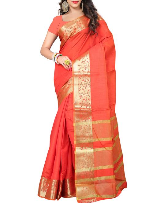orange silk saree with blouse - 11475849 - Very Small Image - 1