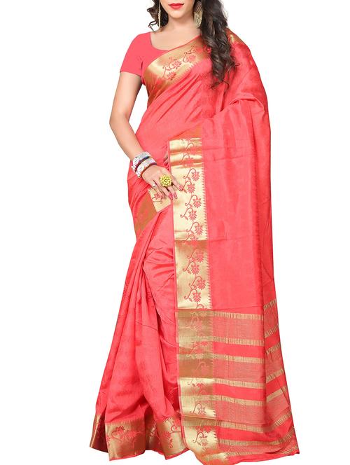 orange silk saree with blouse - 11475850 - Very Small Image - 1