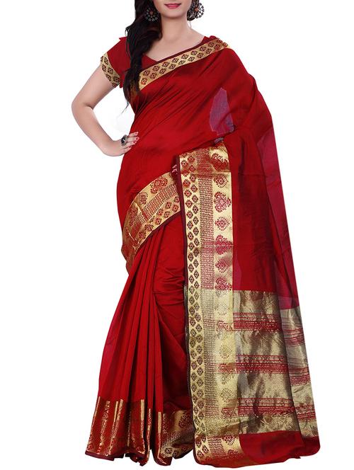 red silk blend saree with blouse - 11475913 - Very Small Image - 1