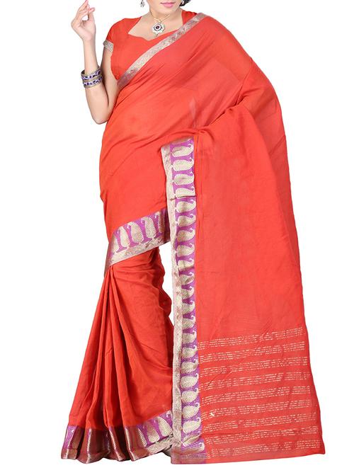 orange cotton saree with blouse - 11475933 - Very Small Image - 1