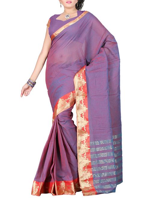 purple cotton saree with blouse - 11475938 - Very Small Image - 1