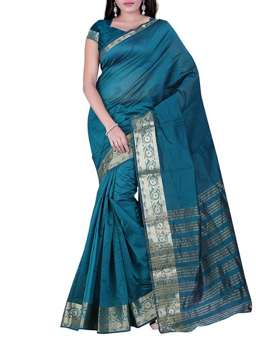 green silk blend saree with blouse - 11475963 - Very Small Image - 1