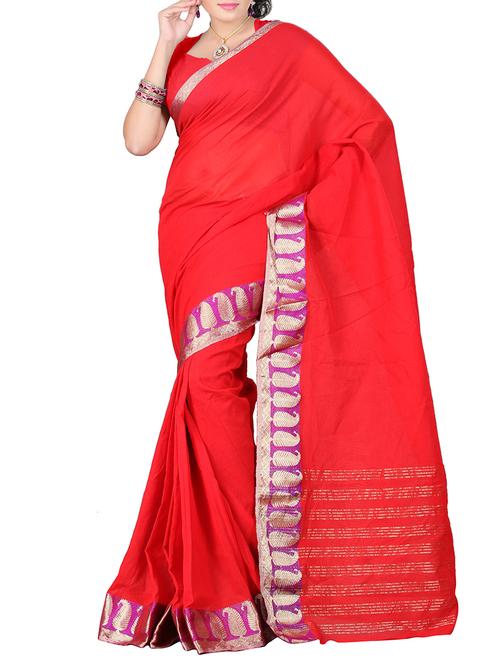 orange cotton saree with blouse - 11476073 - Very Small Image - 1